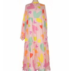 Vibrant Heart Print Long Sleeve Maxi Dress